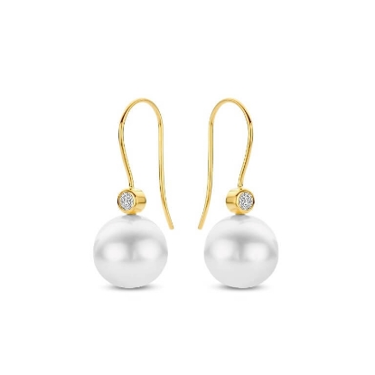 Billede af Spirit Icons Elinor øreringe 14 karat guld m. 0,08ct. w/vs + ferskvandsperler