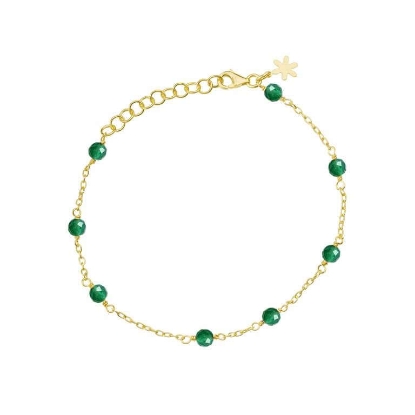 Billede af Susanne Friis Bjørner Armbånd forgyldt sølv m. grøn agat (16-20 cm)