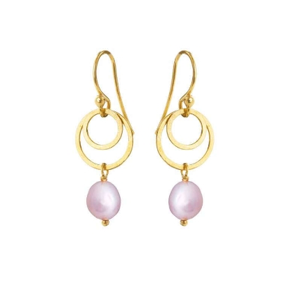 Billede af Susanne Friis Bjørner øreringe cirkler m. lyserøde fvp forgyldt sølv