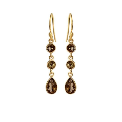 Billede af Susanne Friis Bjørner øreringe sølv forgyldt 3 små vedhæng facet røgkvarts