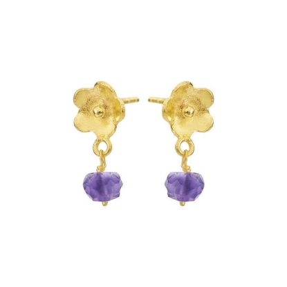 Billede af Susanne Friis Bjørner ørestikker forgyldt sølv blomst m. ametyst