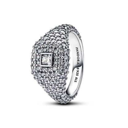 Billede af Pandora Pavé Firkantet Cocktail ring sølv m. cz (str. 48-60)