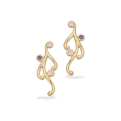 Billede af Øreringe pink/lilla cubic zir. 8 kt.