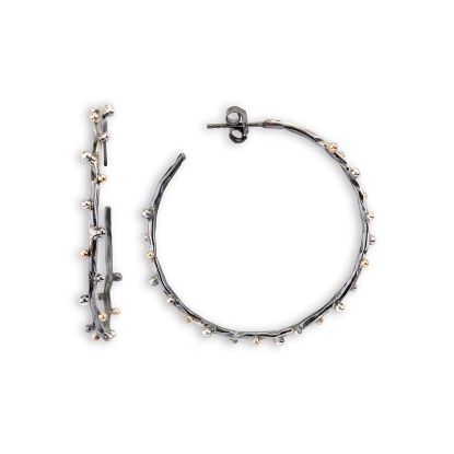 Billede af By Birdie Urban Harlem ørecreoler sort rhodineret sølv m.14kt kugler