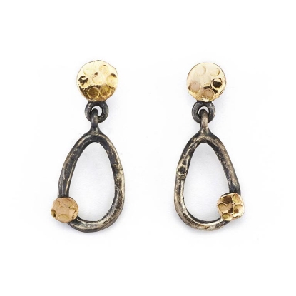 Billede af By Birdie Comet Duo Connect øreringe sort rhodineret sølv m.14kt