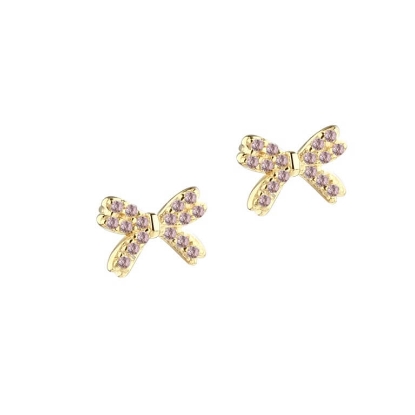 Billede af Aqua Dulce Rose Darling Bow øreringe forgyldt sølv m. rosa cz