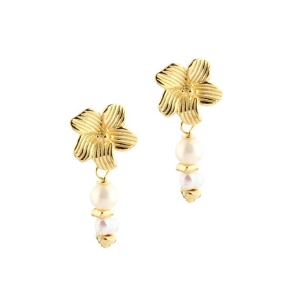 Billede af Aqua Dulce Jasmin Pearl øreringe forgyldt sølv m. fvp
