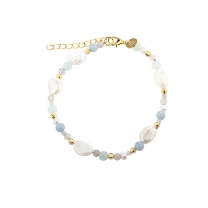 Billede af Aqua Dulce Sky Blue Pearl armbånd forgyldt sølv m. fvp (17 + 3 cm)