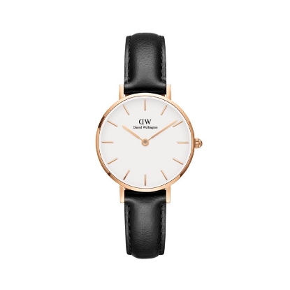 Billede af Daniel Wellington dameur Classic Petite Sheffield 28 mm hvid skive stål rosa sort læderrem 