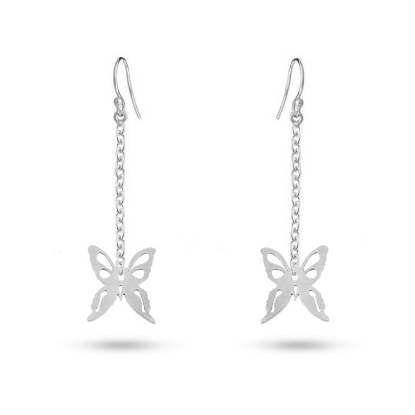 Billede af Øreringe sommerfugl med kæde 925 s.