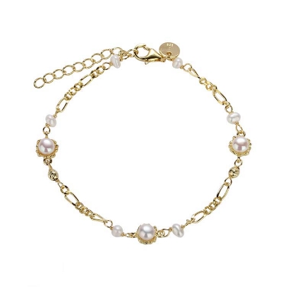 Billede af Aqua Dulce Pearl Mila armbånd forgyldt sølv m. fvp (17 + 3 cm)