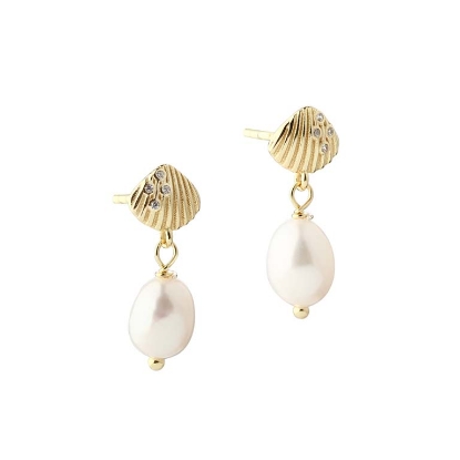 Billede af Aqua Dulce Shelly Pearl øreringe forgyldt sølv m. cz + fvp