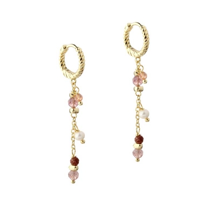 Billede af Aqua Dulce Peachy Hoop øreringe forgyldt sølv m. perler