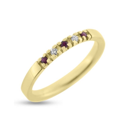 Billede af Alliancering  2* 0,02 w/vs. + 3* rubin 0,02 ct. 14 kt.