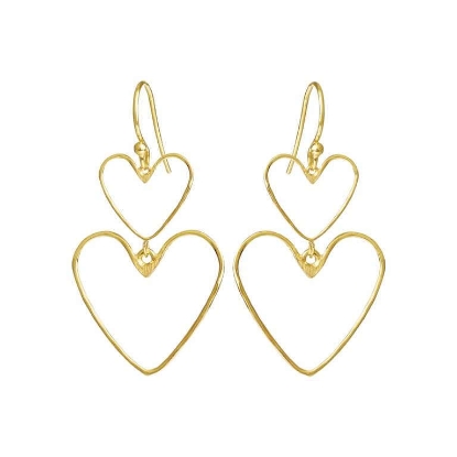 Billede af Susanne Friis Bjørner øreringe bøjle m. dobbelthjerter forgyldt sølv