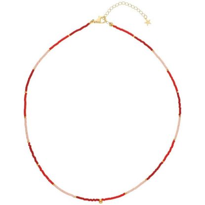 Billede af Nuni Copenhagen Line Red halskæde forgyldt sølv m. perler (42+5 cm)