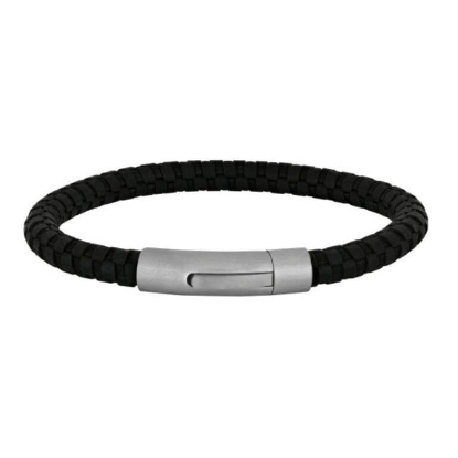 Billede af SON of NOA armbånd stål sort kalveskind (19-23 cm)