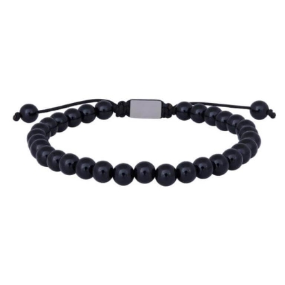 Billede af SON of NOA armbånd stål m. blank onyx sten (19-25 cm)