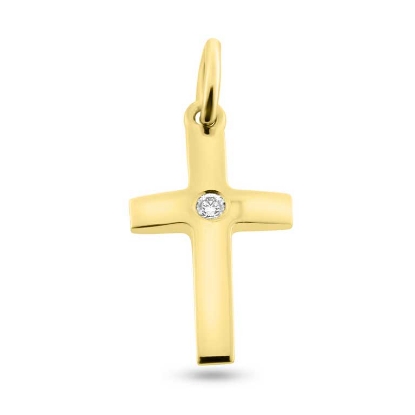 Billede af Vedhæng kors, brill. 0,03 w/vs. 11*18 mm., massivt 14 kt. 