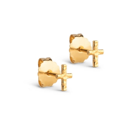 Billede af ENAMEL Copenhagen Protective Cross øreringe forgyldt sølv