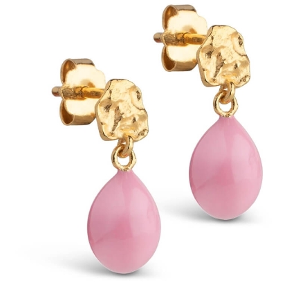 Billede af ENAMEL Copenhagen Poe Pink øreringe forgyldt sølv