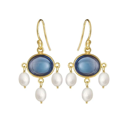 Billede af Susanne Friis Bjørner øreringe m. London Blue Topas + fvp forgyldt sølv