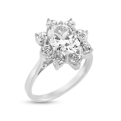 Billede af Rosetring med cubic zirkonia 10*8 mm. & 8 * cubic zirk. 2,5 mm. 14 kt. hvg.