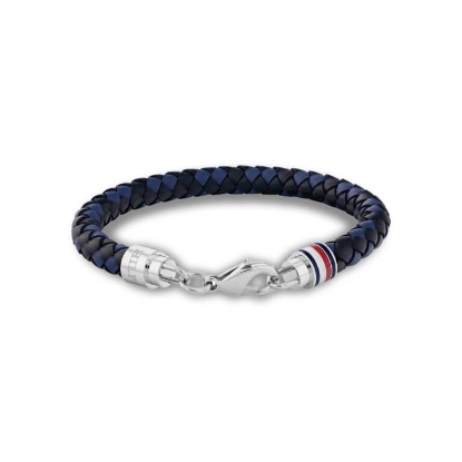 Billede af Tommy Hilfiger Tyson armbånd sort/blåt læder m. karabinlås (22 cm)