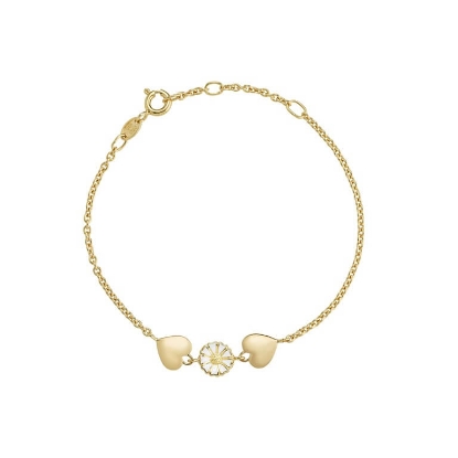 Billede af Lund Copenhagen Marguerit armbånd 7,5 mm + hjerter forgyldt sølv (16-19 cm)