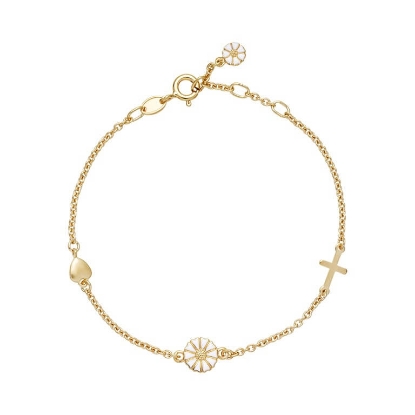 Billede af Lund Copenhagen Marguerit armbånd Tro, Håb og Kærlighed forgyldt sølv (17-19 cm)