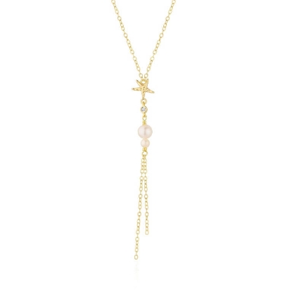 Billede af WiOGA Eleonora halskæde forgyldt sølv m. perler + cz (42+6 cm)