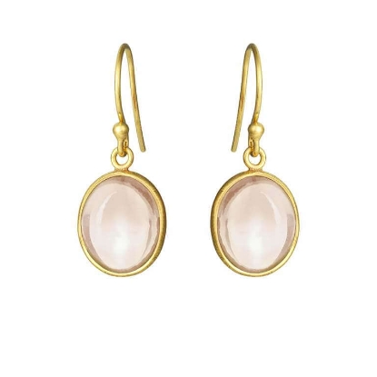 Billede af Susanne Friis Bjørner øreringe Oval Cabochon forgyldt sølv m. Morganit krystal