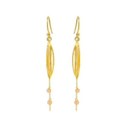 Billede af Susanne Friis Bjørner øreringe forgyldt sølv bøjle m. peach månesten