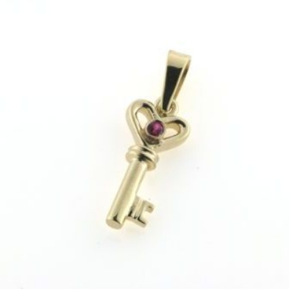 Billede af Vedh. nøgle med ægte rubin 0,03ct. 14 kt. (med patz øsken)