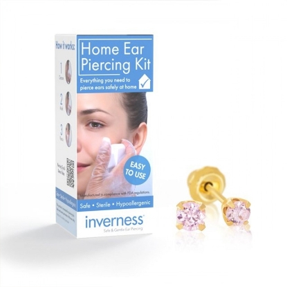 Billede af Inverness Home Ear Piercing Kit - Lav selv hul i ørene (komplet sæt kugle 3 mm forgyldt pink ice)