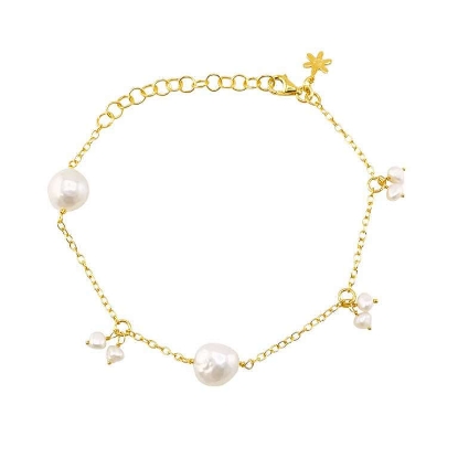 Billede af Susanne Friis Bjørner Armbånd forgyldt sølv m. ferskvandsperler (16-20cm)