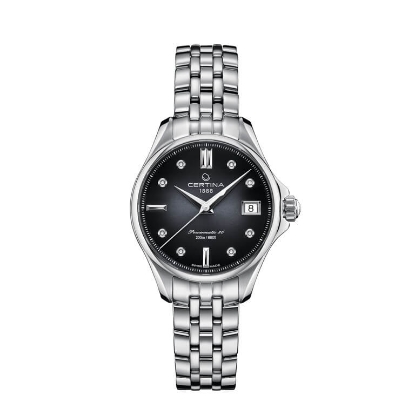 Billede af Certina DS Action dameur stållænke sort skive dato safirglas 35,5mm. 20bar