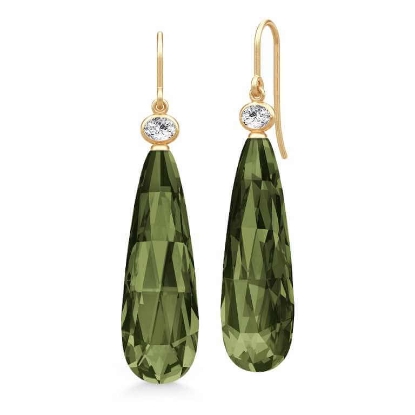 Billede af Julie Sandlau Ofelia Drop Olive Green øreringe forgyldt sølv m. krystal + cz