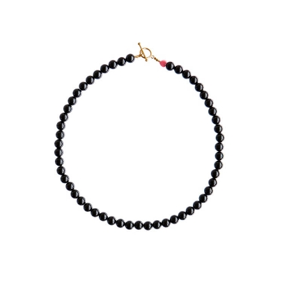 Billede af STINE A Cherie Bon Bon - Noir halskæde forgyldt sølv m. sort onyx (45 cm)