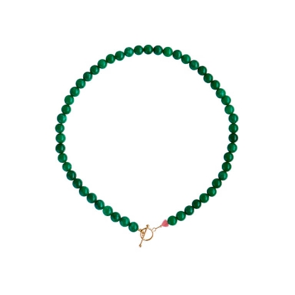 Billede af STINE A Cherie Bon Bon - Happy Green halskæde forgyldt sølv m. grøn jade (45 cm)