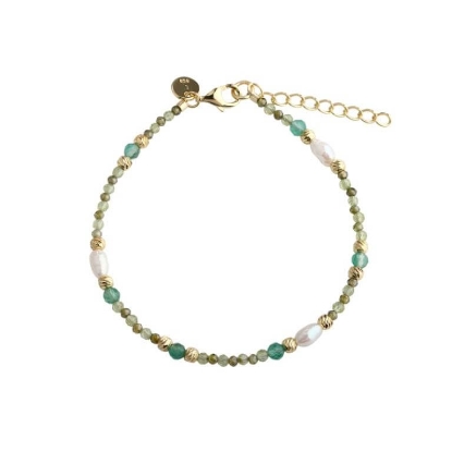 Billede af Aqua Dulce Verde Mix armbånd forgyldt sølv m. grøn agat + fvp (17 + 3 cm)