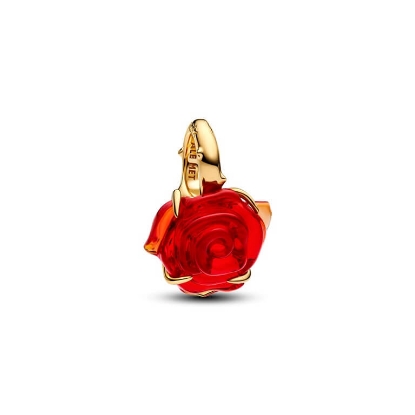 Billede af Pandora Disney Skønheden og Udyret Fortryllet Rose charm forgyldt metalblanding m. muranoglas