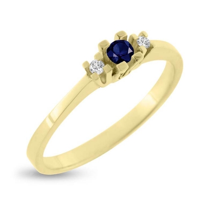 Billede af Ring 3 sten, 1 safir  0,10 ct., 2* brill. a 0,03 w/vs. 14 kt. 