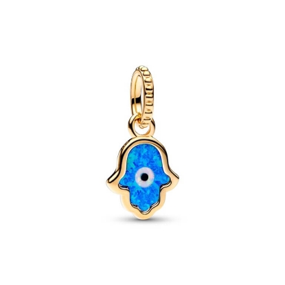 Billede af Pandora Opalescent Blå Hamsa Hånd charm forgyldt metalblanding