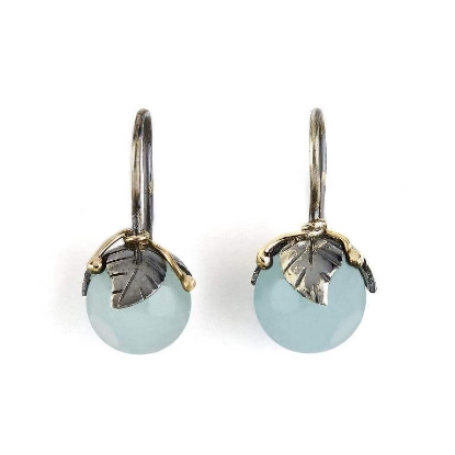 Billede af By Birdie Urban Leaf Drops Aquamarine ørehængere sort rhodineret sølv m. 14 karat guld