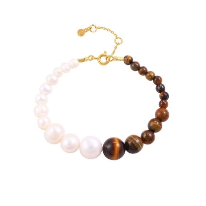 Billede af Hultquist Embla armbånd forgyldt sølv m. tigerøje + fvp (16+3 cm)