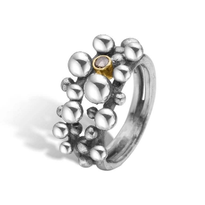 Billede af By Birdie Rose Buds ring sølv + 14 karat guld m. diamant (str. 52-60)