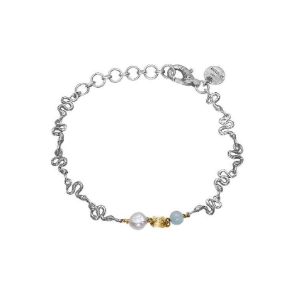 Billede af By Birdie Serpent Sea Aqua armbånd sølv (17,5 - 20,5 cm)