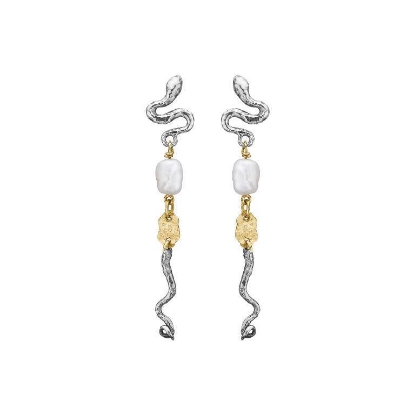 Billede af By Birdie Serpent Pearl øreringe sølv m. perler