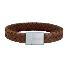 Billede af SON of NOA armbånd stål brun kalveskind (23 cm)